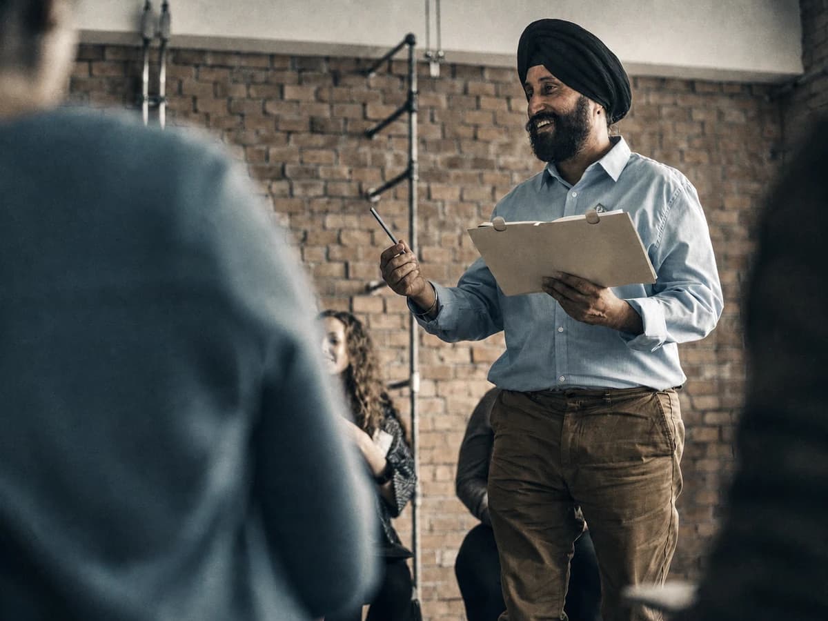 Industrial services leader presenting to a business team