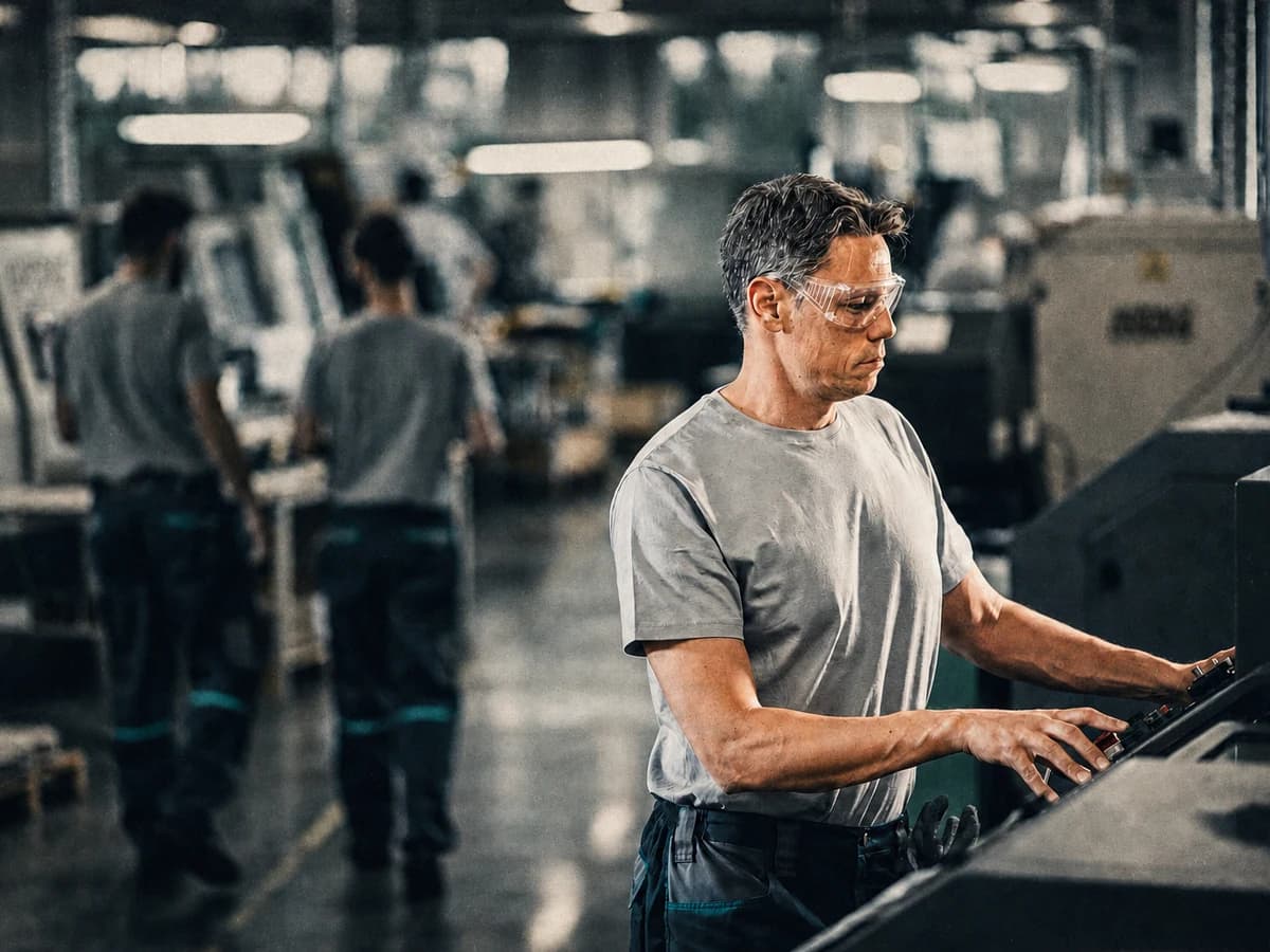Manufacturing professional operating equipment inside an industrial facility