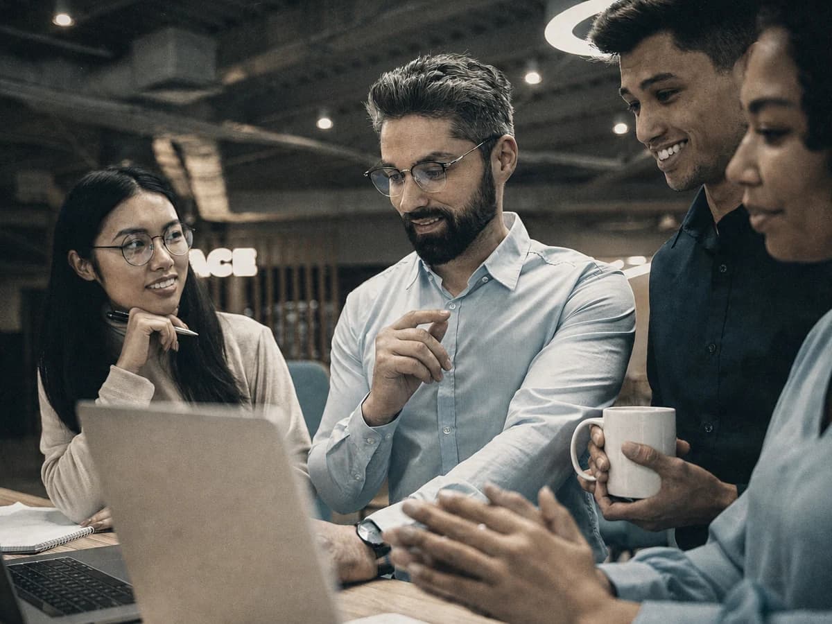 SaaS team working together around a digital product