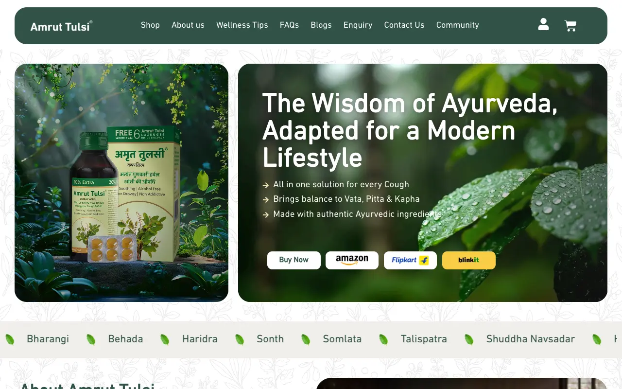 Amrut Tulsi — A direct-to-consumer storefront for an Ayurvedic cough-care range