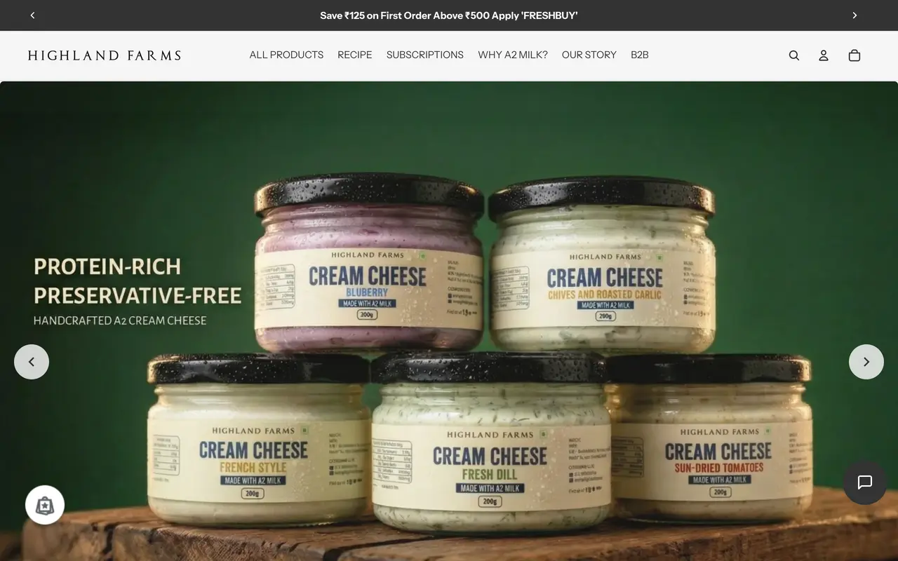 Highland Farms — A direct-to-home storefront for A2 milk and artisanal dairy